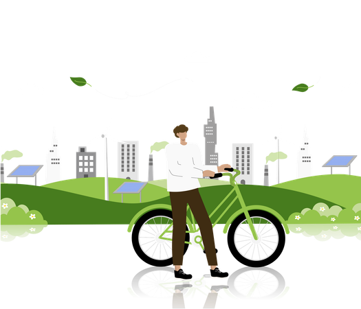 Nachhaltiges Pendeln mit umweltfreundlichen Fahrrädern in grünen Städten  Illustration