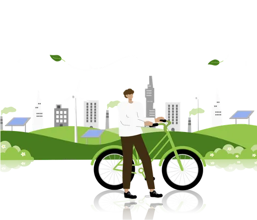 Nachhaltiges Pendeln mit umweltfreundlichen Fahrrädern in grünen Städten  Illustration