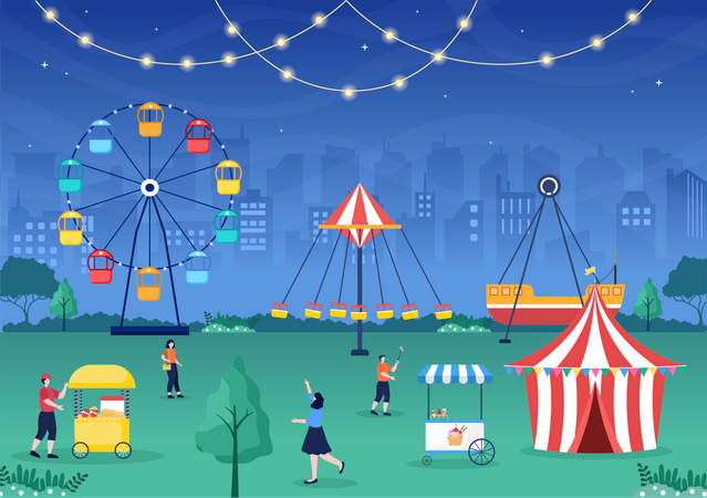 Nachts im Vergnügungspark  Illustration