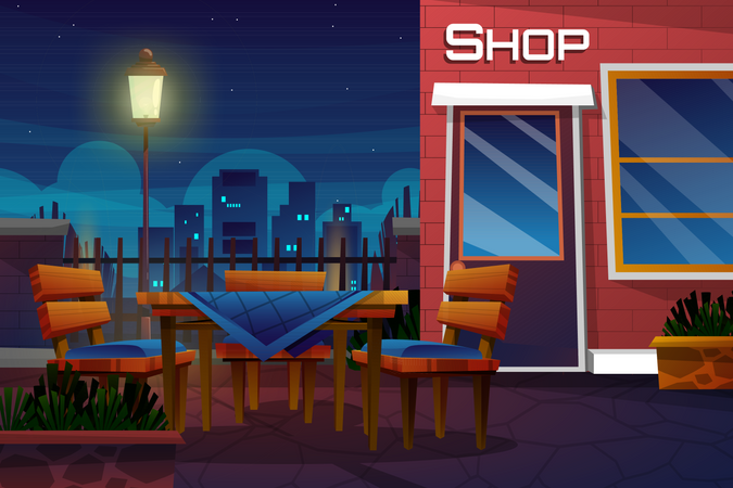 Nachtszene mit Geschäft im Park  Illustration
