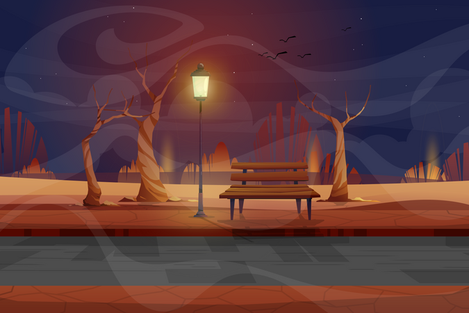 Nachtszene mit Holzbank  Illustration