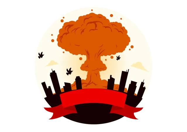Ilustracion Vectorial Del Dia De Hiroshima Para El 6 De Agosto Con Una Paloma De La Paz Y Un Fondo De Explosion Nuclear En Un Diseno De Dibujos Animados De Estilo Plano Ilustración