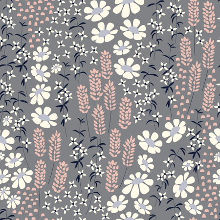 Nahtloses Musterdesign mit handgezeichneten Blumen und floralen Elementen, Vektorillustration  Illustration