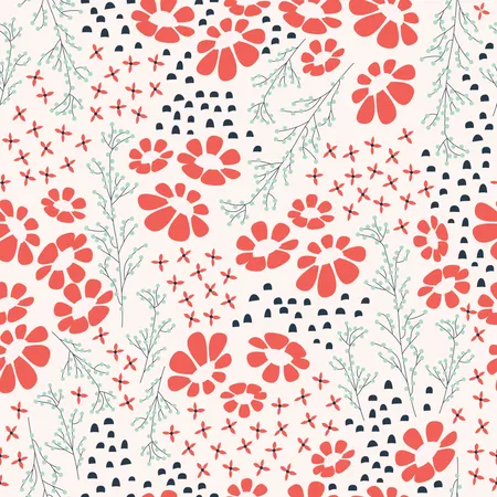 Nahtloses Musterdesign mit handgezeichneten Blumen und floralen Elementen, Vektorillustration  Illustration