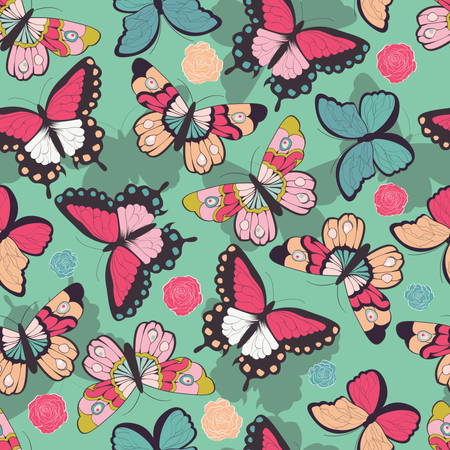 Nahtloses Vektormuster mit handgezeichneten bunten Schmetterlingen  Illustration