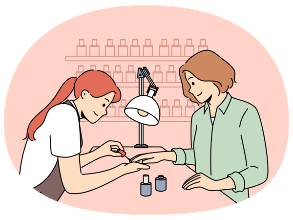 Nail master make manicure for female client  Illustration