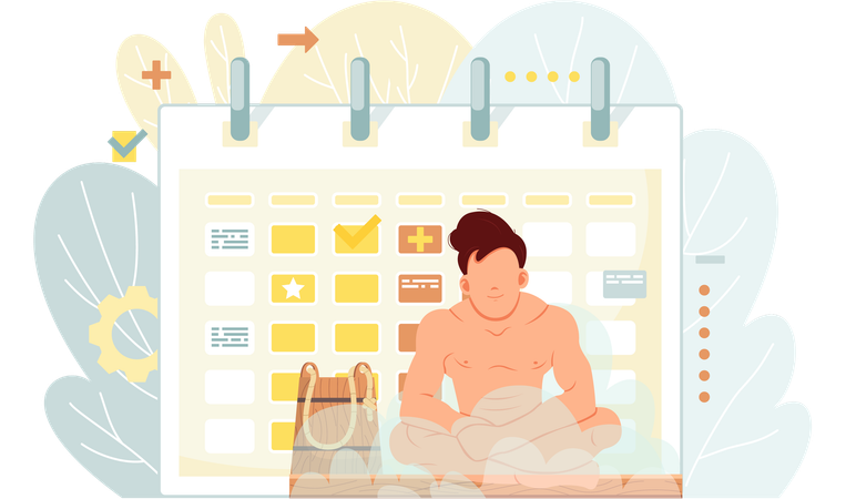 Naked faceless male character after bath sits with schedule  Illustration