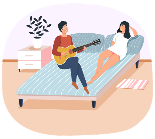 Namorado cantando para a namorada  Ilustração