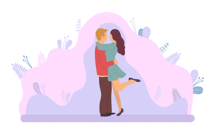 Namorado dando abraço na namorada  Ilustração