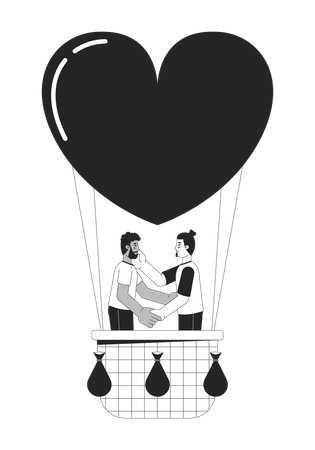 Namorados flutuando em balão de ar quente  Ilustração