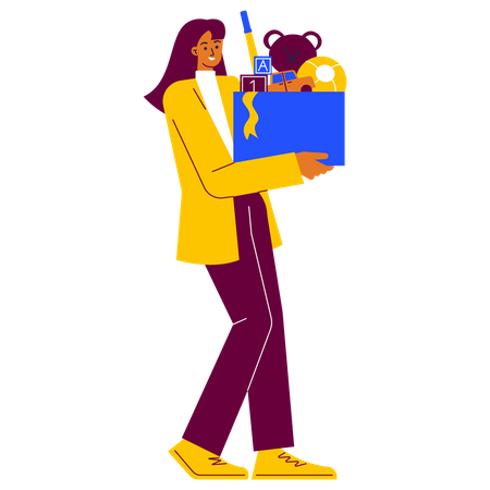 Nanny carry carton box with toys  Illustration