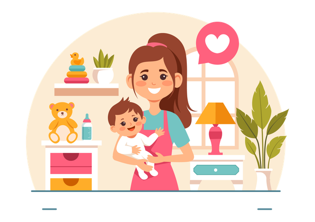 Nanny holding baby  Illustration