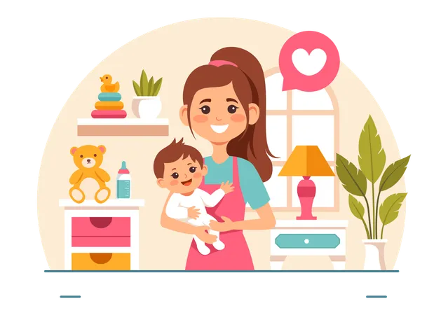 Nanny holding baby  Illustration