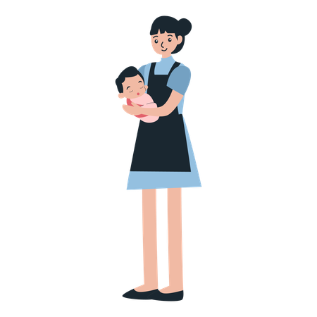 Nanny holding kid  Illustration