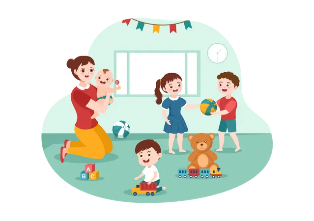 Nanny with kids  Illustration