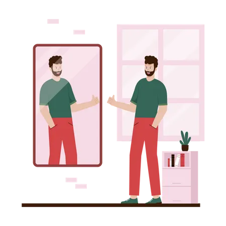 Narcissist male looking at self in mirror  Illustration