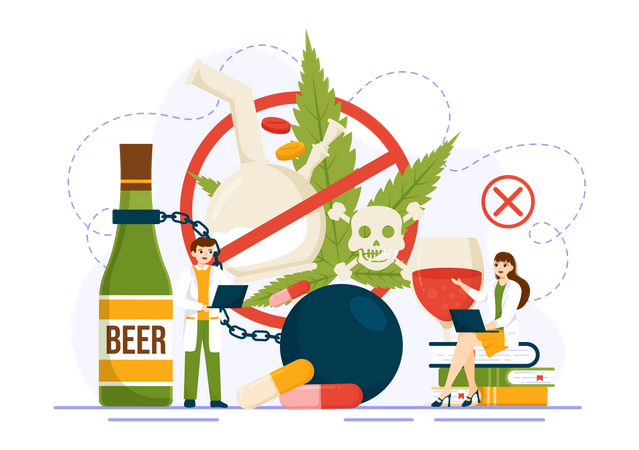 Narcologist doctor saying stop alcohol and drugs  Illustration