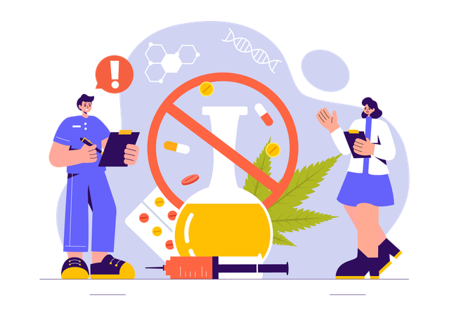 Narcologist doctor saying stop alcohol and drugs  Illustration