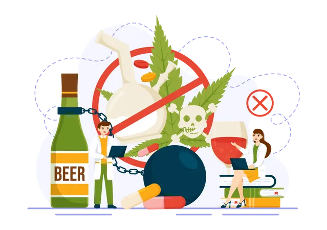 Narcologist doctor saying stop alcohol and drugs  Illustration