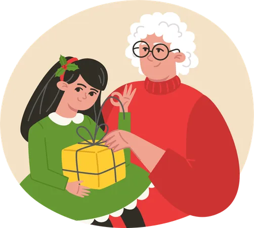 Avó e neta da família de Natal  Ilustração