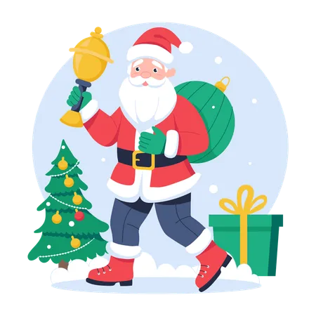 Papai Noel de Natal com Jingle Bell  Ilustração