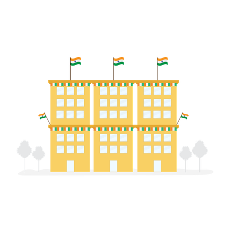 National flag on school terrace  Illustration