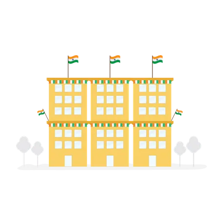 National flag on school terrace  Illustration