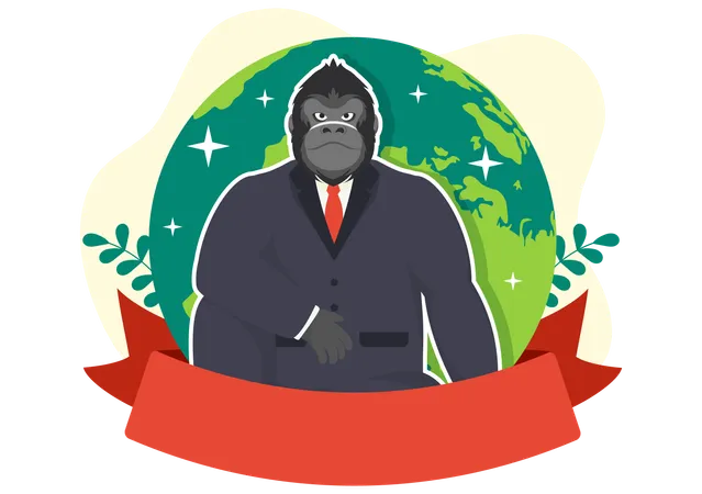 National Gorilla Suit Day Vector Illustration On 31 January With Has The Head Of A Gorillas Is Dressed Neatly In A Suits And World Map In Background Illustration