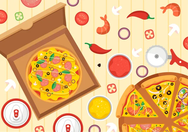 National Pizza Day Vector Illustration On February 9 With Various Toppings On Each Slice For Poster Or Banner In Flat Cartoon Background Design Illustration