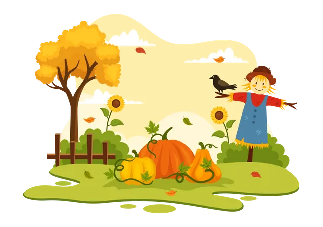National Pumpkin Day Vector Illustration On 26 October With Cute Cartoon Style Pumpkin Character On Garden Background Hand Drawn Template Illustration