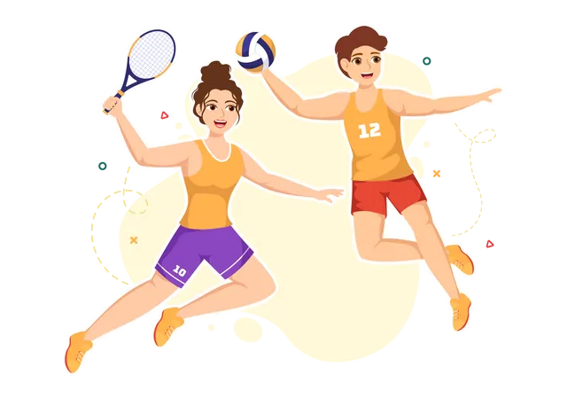 National Sports Day Vector Illustration With Sportsperson From Different Sport In Flat Cartoon Hand Drawn Landing Page Background Templates Illustration