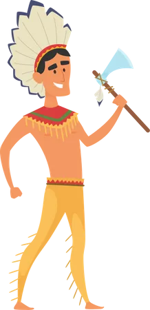 Native American Man with Axe Illustration