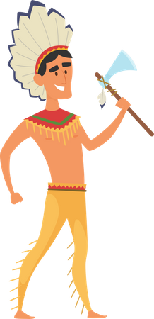 Native American Man with Axe  Illustration