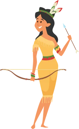Native American Woman with Bow  Illustration