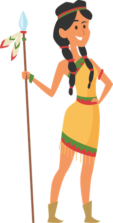 Native american woman with spear  Illustration