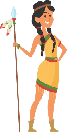 Native american woman with spear  Illustration