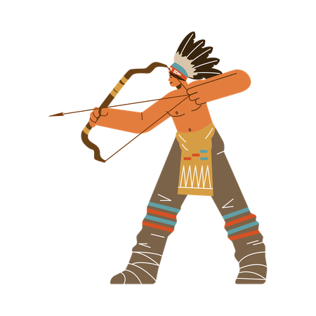 Indianischer Bogenschütze mit Pfeil und Bogen in traditioneller ethnischer Kleidung  Illustration
