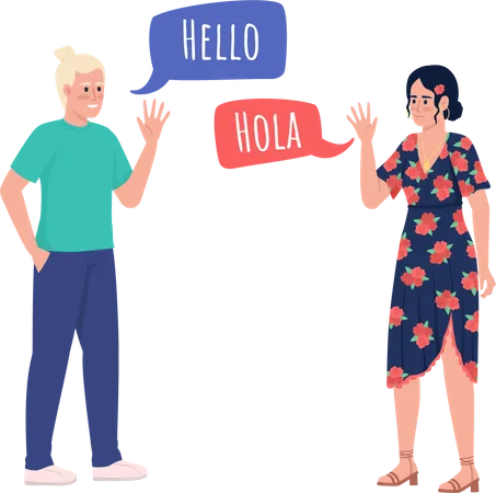 Native speakers exchanging greetings  Illustration