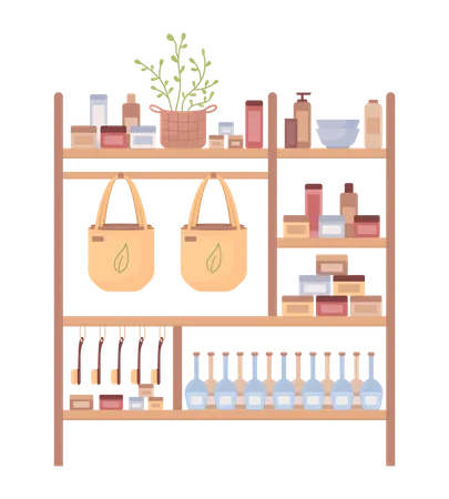 Natural Cosmetic Products On Shelves Semi Flat Color Vector Object Editable Elements Full Sized Items On White Body Care Simple Cartoon Style Illustration For Web Graphic Design And Animation Illustration