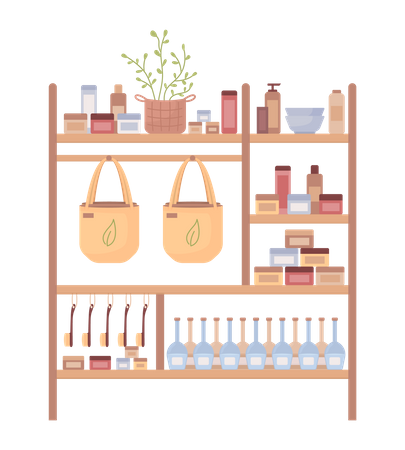 Natural cosmetic products on shelves  Illustration