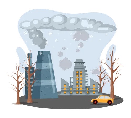 Natural disaster caused due to industries  Illustration