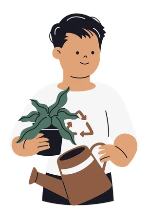 Nature Conservationist holding plant  Illustration