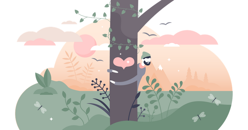 Nature lover hugging tree  Illustration