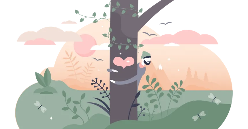 Nature lover hugging tree Illustration