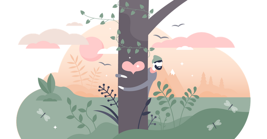 Nature lover hugging tree  Illustration