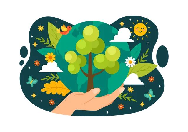 World Nature Conservation Day Vector Illustration With World Map Tree And Eco Friendly Ecology For Preservation In Flat Cartoon Background Illustration