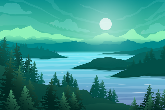 Nature scene with river and hills Illustration