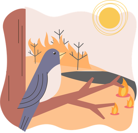 Naturkatastrophenkomposition mit Vogel  Illustration