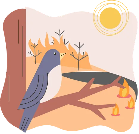 Naturkatastrophenkomposition mit Vogel  Illustration