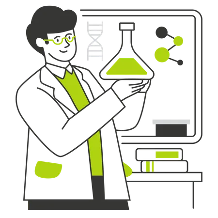 Lehrer für Naturwissenschaften hält Becher im Klassenzimmer  Illustration